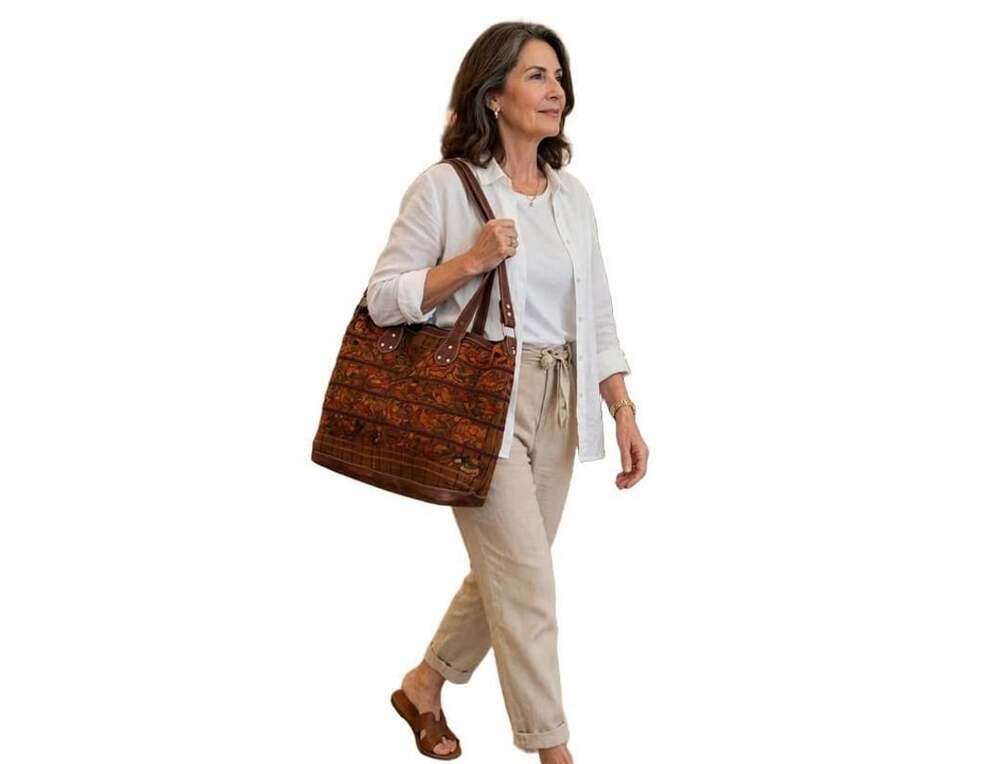 Guatemalan Huipil And Leather Weekender Travel Duffel Bag Artisan 25”x 19”